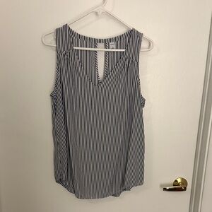 Old Navy Black and White Striped V-Neck Blouse